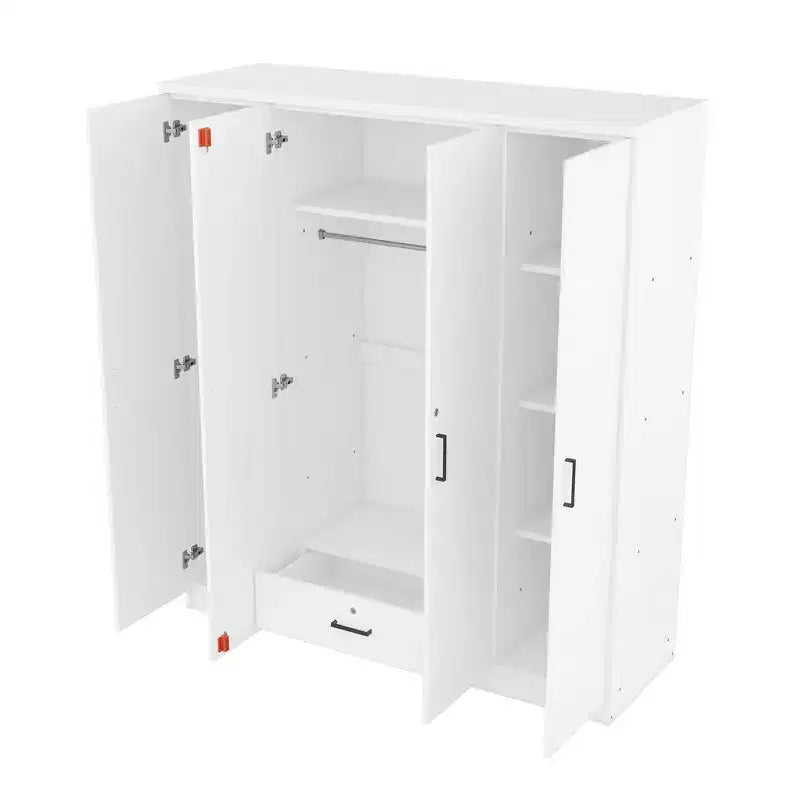 Armoire 4 portes en bois avec tringle à vêtements