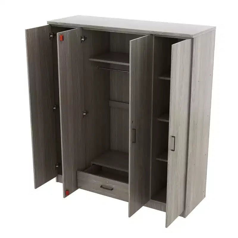 Armoire 4 portes en bois avec tringle à vêtements