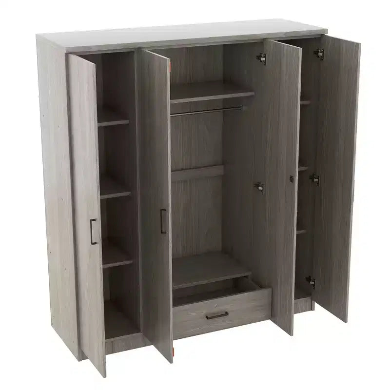 Armoire 4 portes en bois avec tringle à vêtements