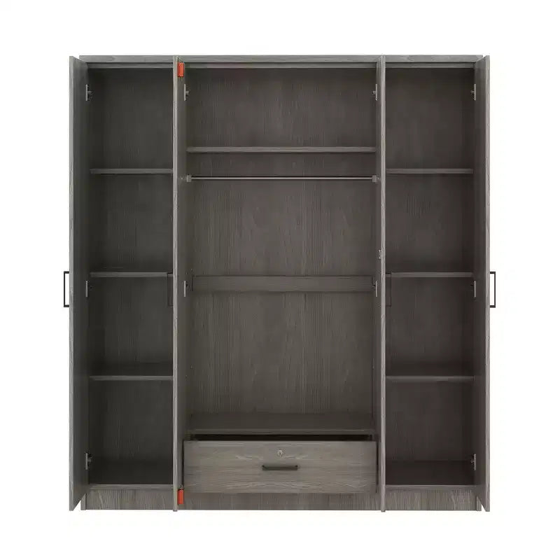 Armoire 4 portes en bois avec tringle à vêtements