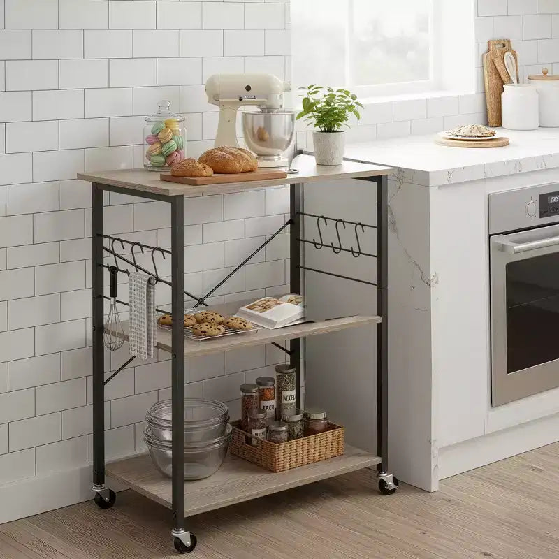 Étagère de cuisine sur roulettes, Desserte de service à 3 niveaux, Chariot de cuisine