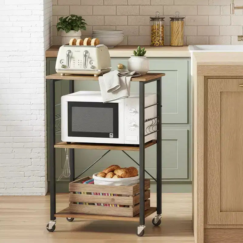 Étagère de cuisine sur roulettes, Desserte de service à 3 niveaux, Chariot de cuisine