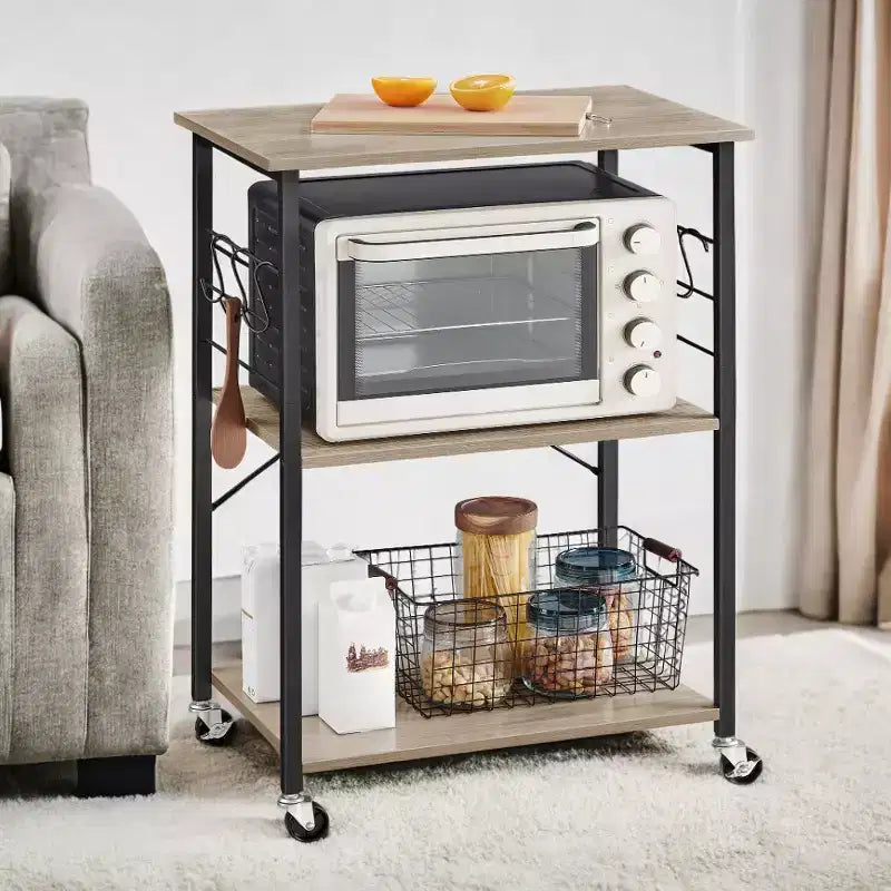 Étagère de cuisine sur roulettes, Desserte de service à 3 niveaux, Chariot de cuisine