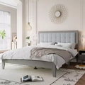 King/California King/Queen Size Platform Bed with Upholstered Headboard and Solid Wood Frame, Gray-Christopher Knight Home