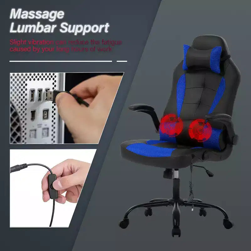 Chaise de Jeu Fauteuil de Bureau avec Support Lombaire Rembourré