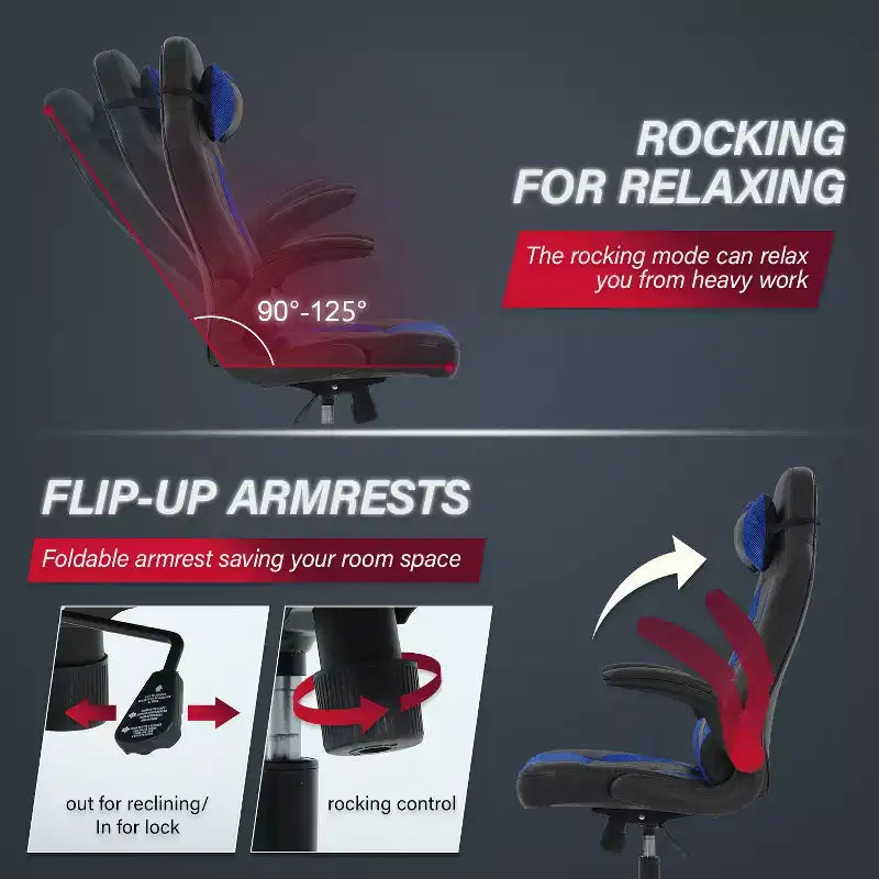 Chaise de Jeu Fauteuil de Bureau avec Support Lombaire Rembourré