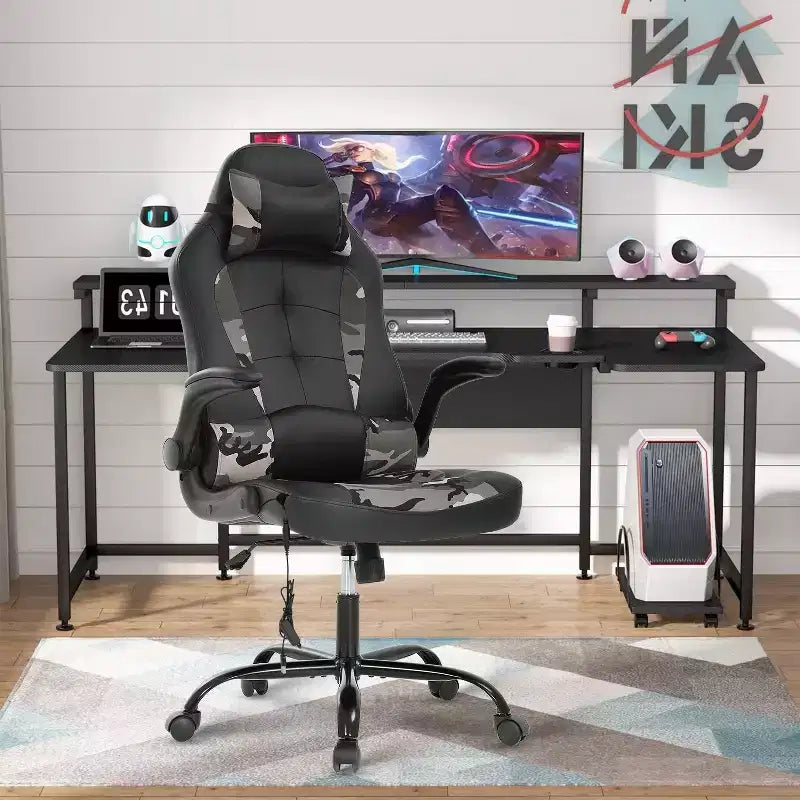 Chaise de Jeu Fauteuil de Bureau avec Support Lombaire Rembourré
