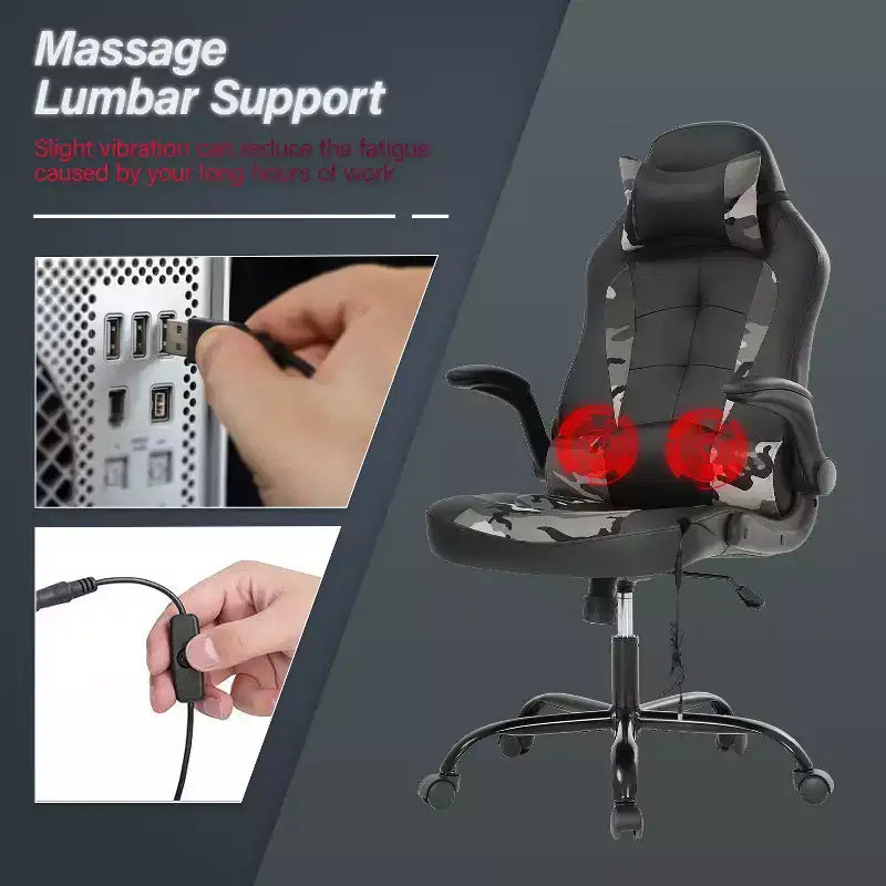Chaise de Jeu Fauteuil de Bureau avec Support Lombaire Rembourré