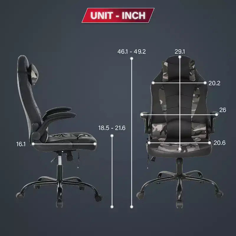 Chaise de Jeu Fauteuil de Bureau avec Support Lombaire Rembourré