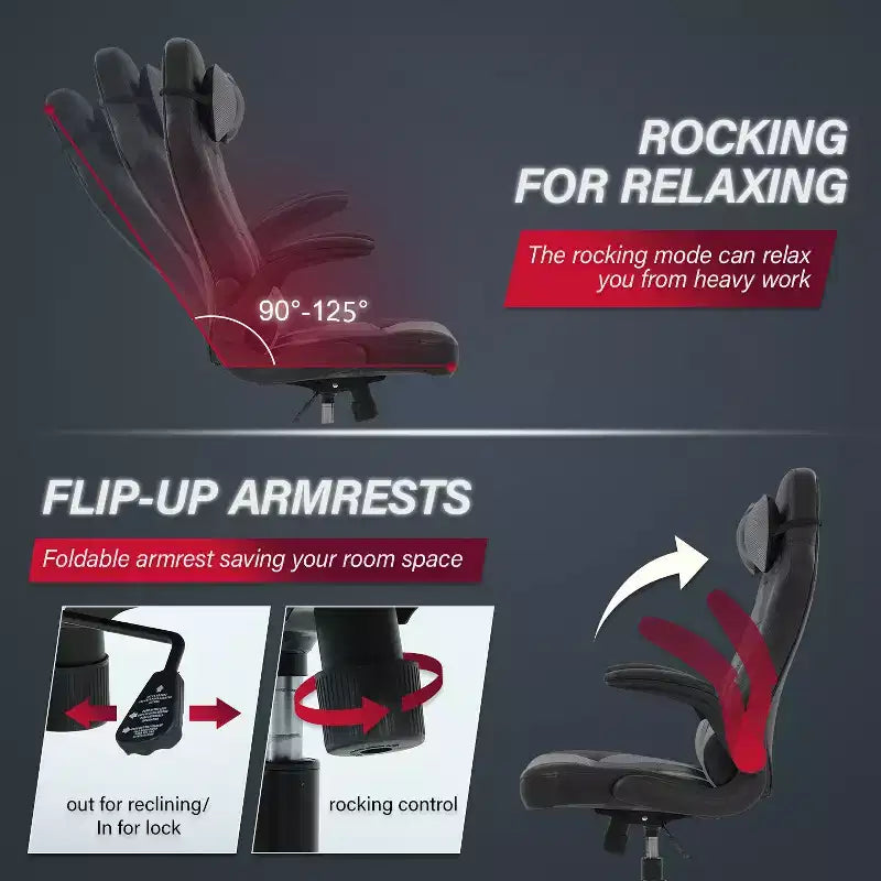 Chaise de Jeu Fauteuil de Bureau avec Support Lombaire Rembourré