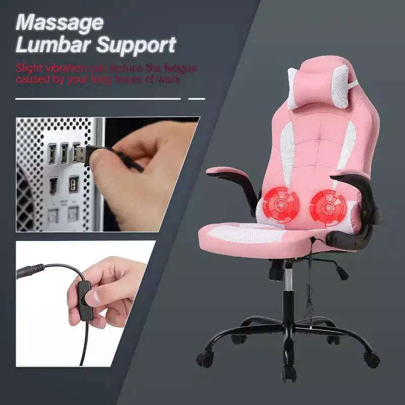 Chaise de Jeu Fauteuil de Bureau avec Support Lombaire Rembourré