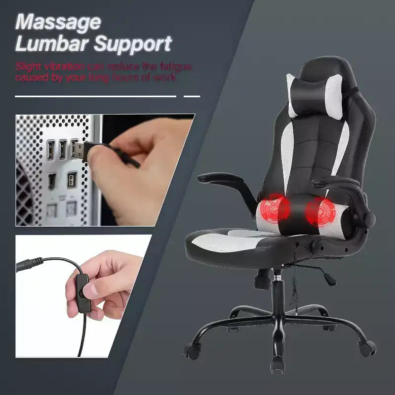 Chaise de Jeu Fauteuil de Bureau avec Support Lombaire Rembourré