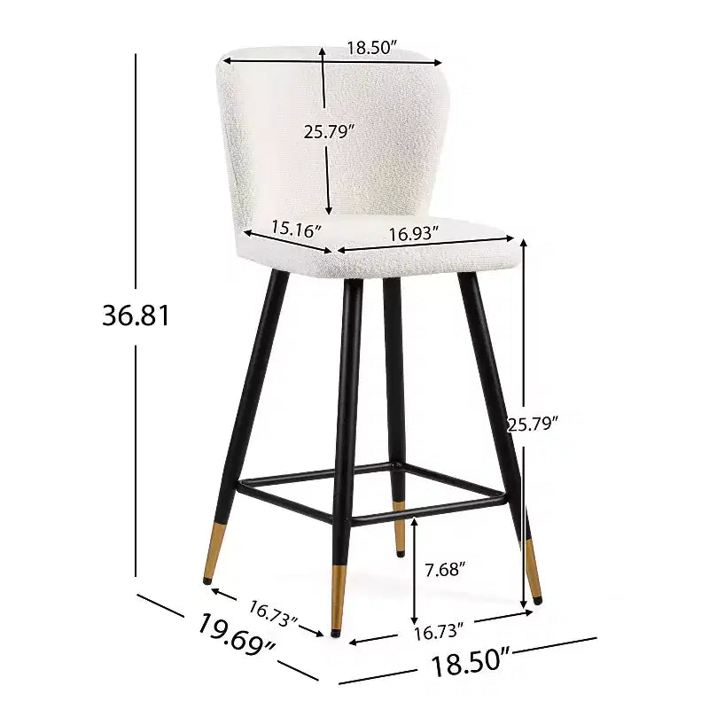 Tabourets de bar modernes rembourrés de 66 cm avec pieds en métal doré (Lot de 2)