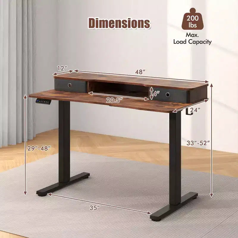 Bureau debout électrique 48x 24 avec 2 tiroirs pour moniteur