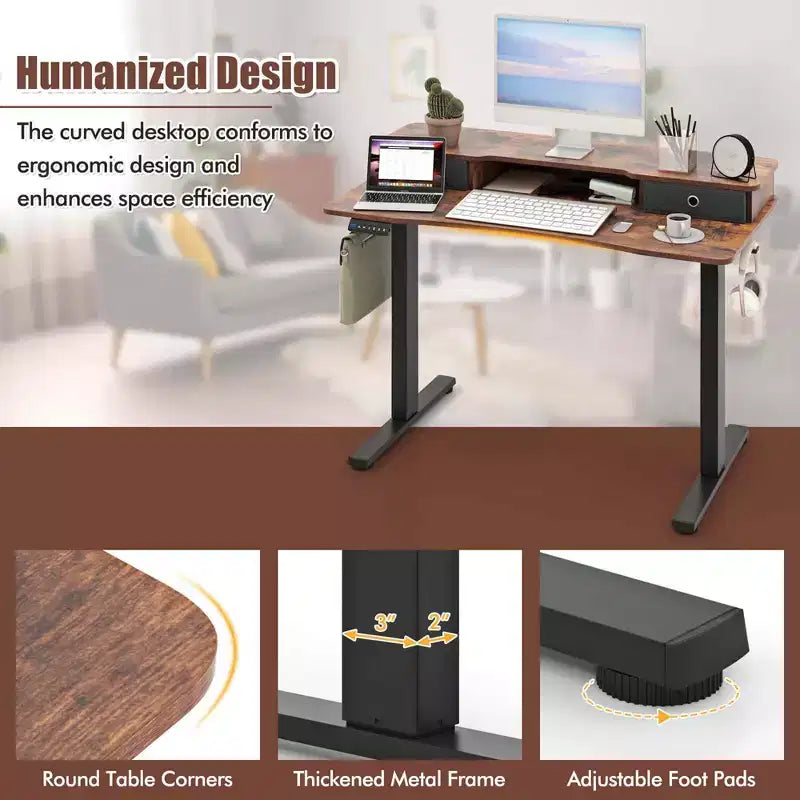 Bureau debout électrique 48x 24 avec 2 tiroirs pour moniteur