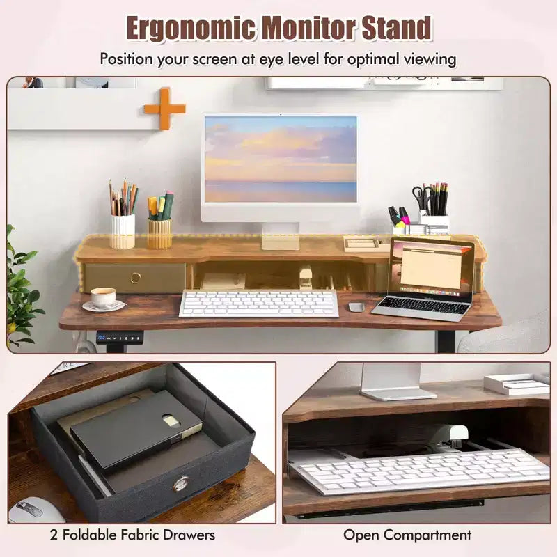 Bureau debout électrique 48x 24 avec 2 tiroirs pour moniteur