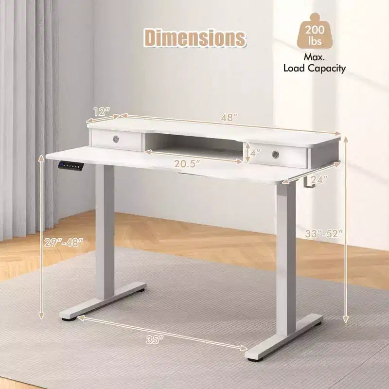 Bureau debout électrique 48x 24 avec 2 tiroirs pour moniteur