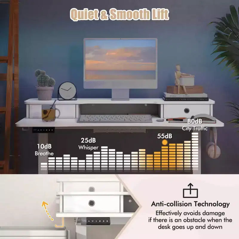 Bureau debout électrique 48x 24 avec 2 tiroirs pour moniteur