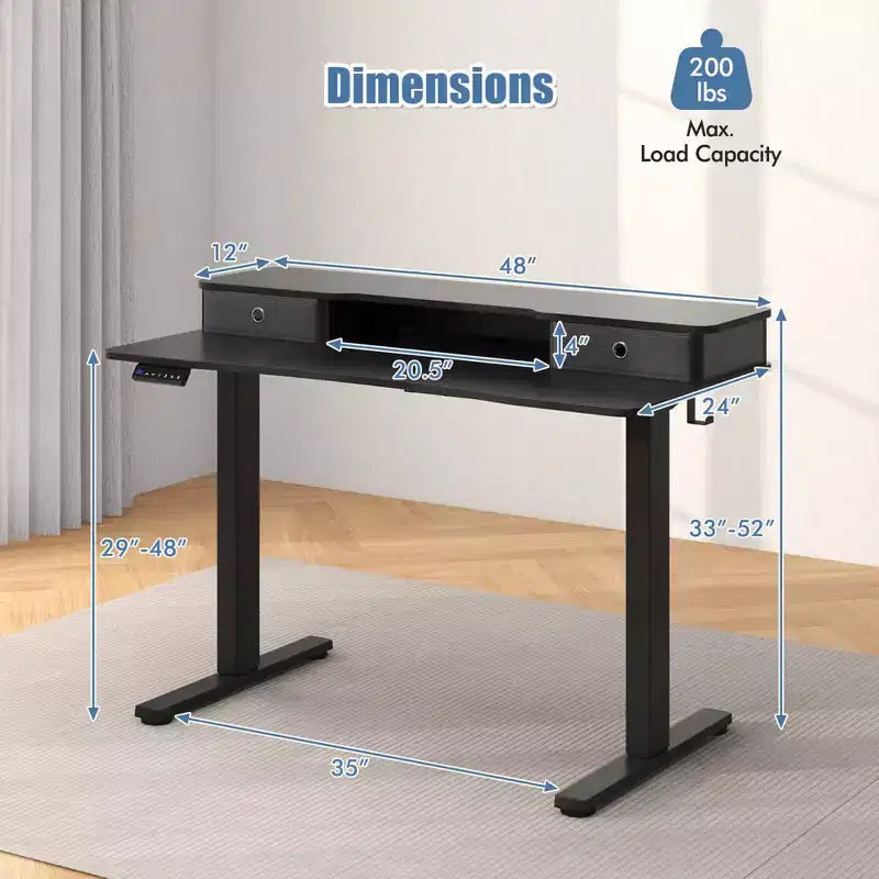 Bureau debout électrique 48x 24 avec 2 tiroirs pour moniteur
