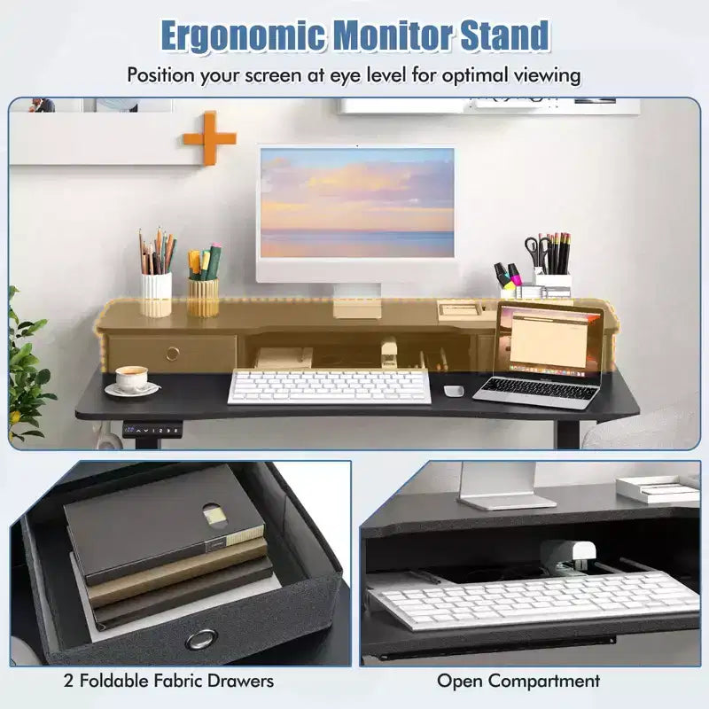 Bureau debout électrique 48x 24 avec 2 tiroirs pour moniteur
