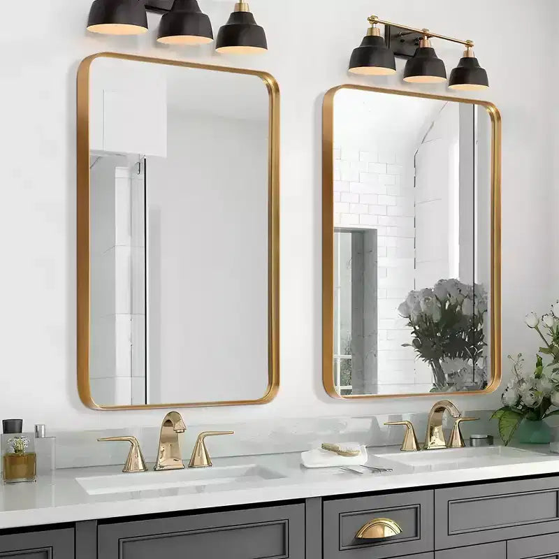 Miroir suspendu rectangulaire à bords circulaires en alliage d'aluminium