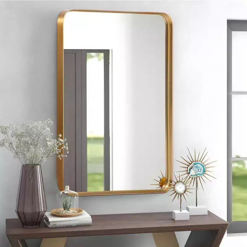 Miroir suspendu rectangulaire à bords circulaires en alliage d'aluminium