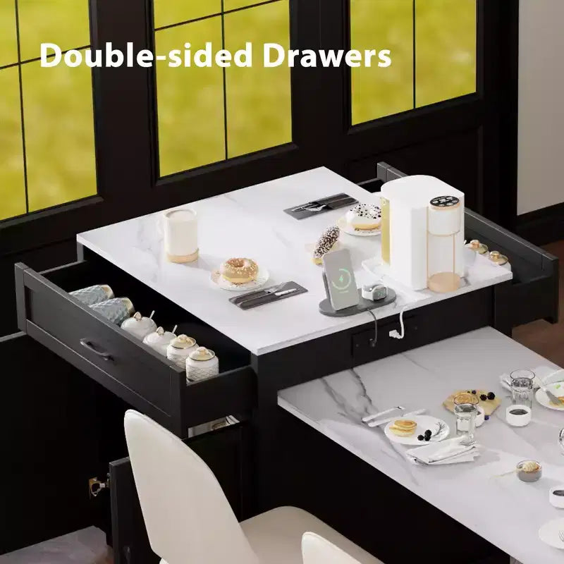 Îlot de cuisine blanc de 82,7 pouces avec table à manger extensible