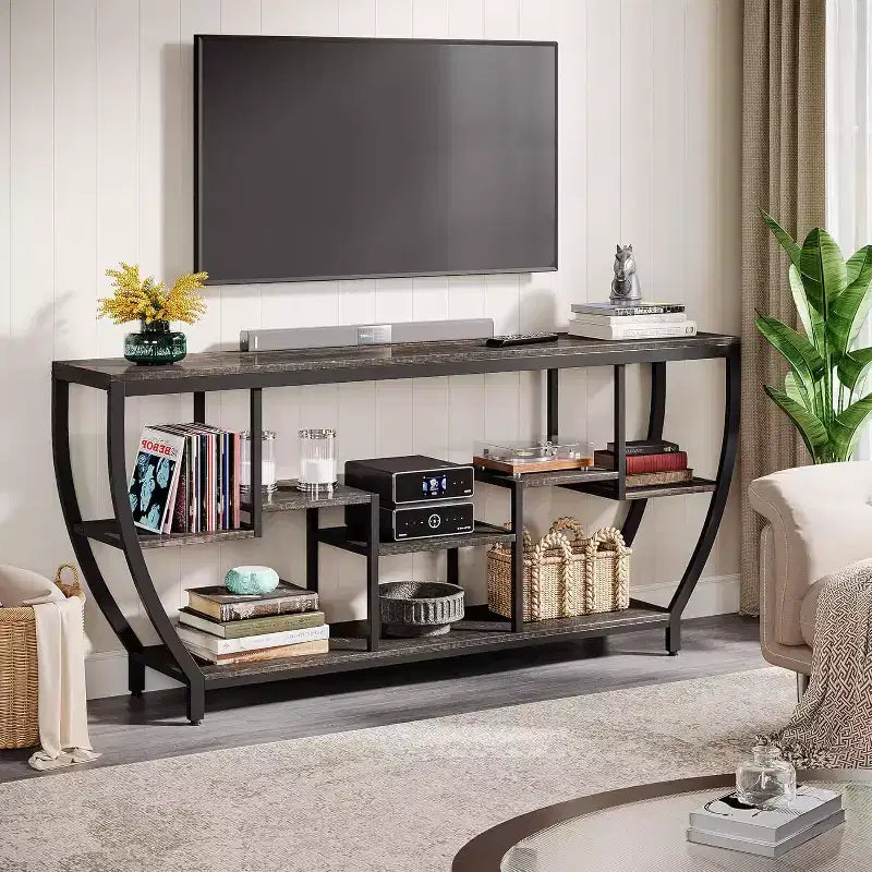 Console de canapé de 180 cm de long avec étagères, table console rustique avec rangement