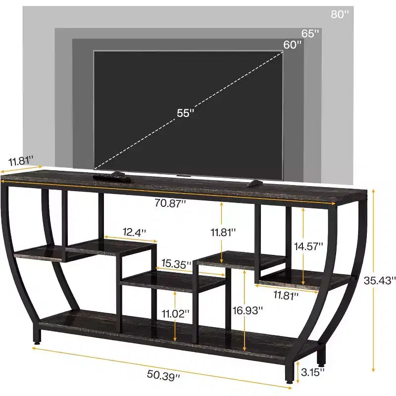 Console de canapé de 180 cm de long avec étagères, table console rustique avec rangement