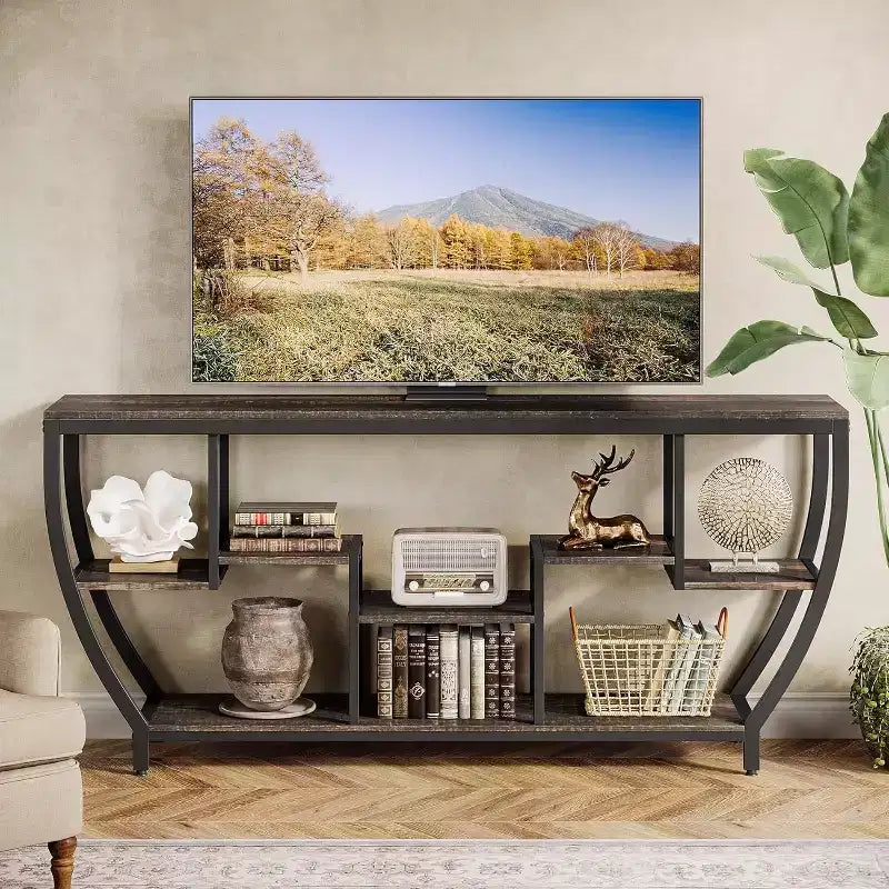 Console de canapé de 180 cm de long avec étagères, table console rustique avec rangement
