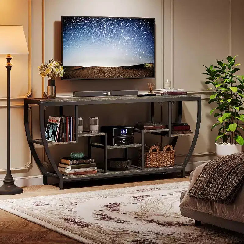 Console de canapé de 180 cm de long avec étagères, table console rustique avec rangement