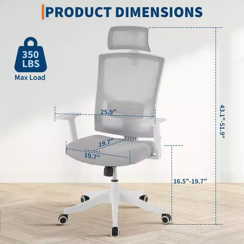 Chaise de bureau ergonomique inclinable avec dossier haut en maille