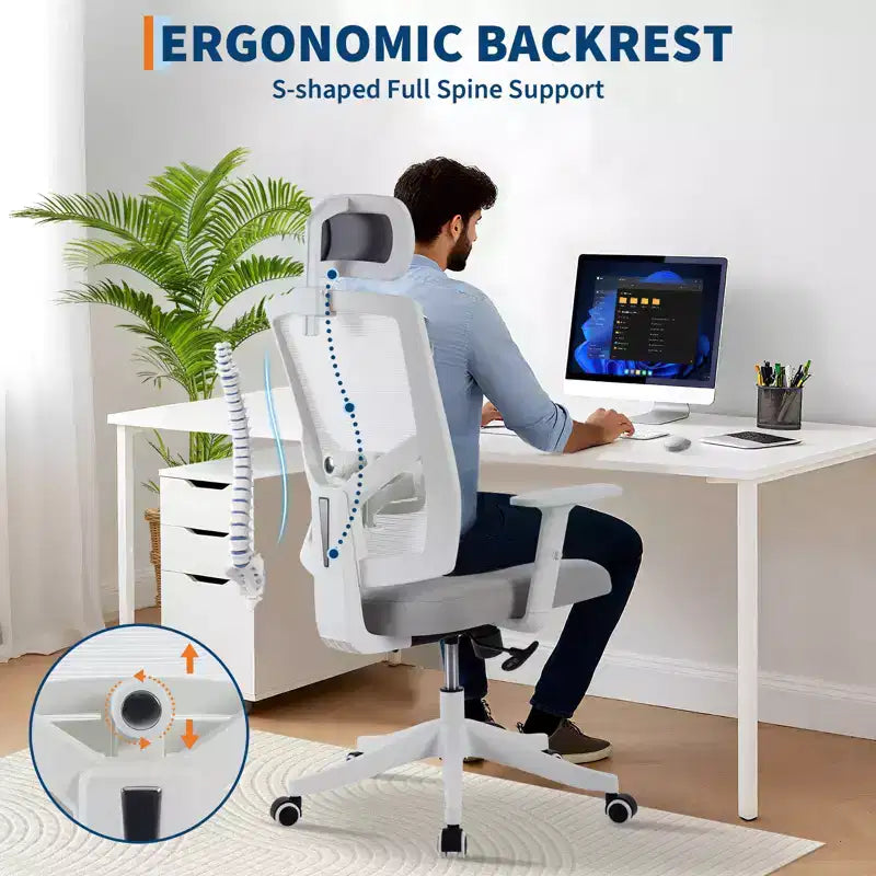 Chaise de bureau ergonomique inclinable avec dossier haut en maille