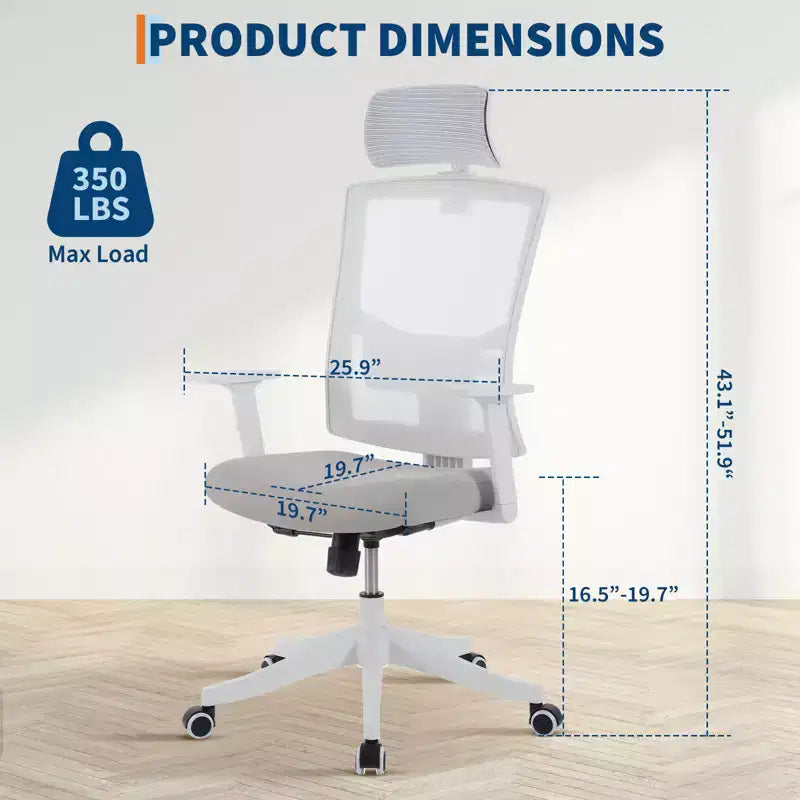 Chaise de bureau ergonomique inclinable avec dossier haut en maille