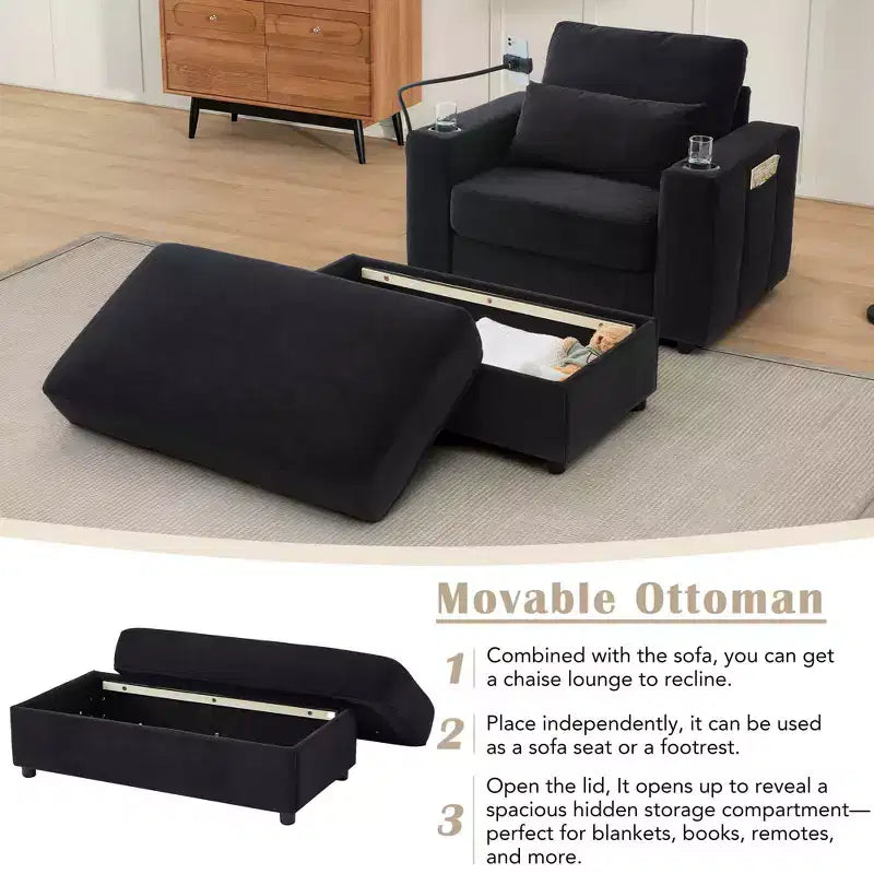 Canapé méridienne de style moderne 42,5" avec pouf de rangement mobile