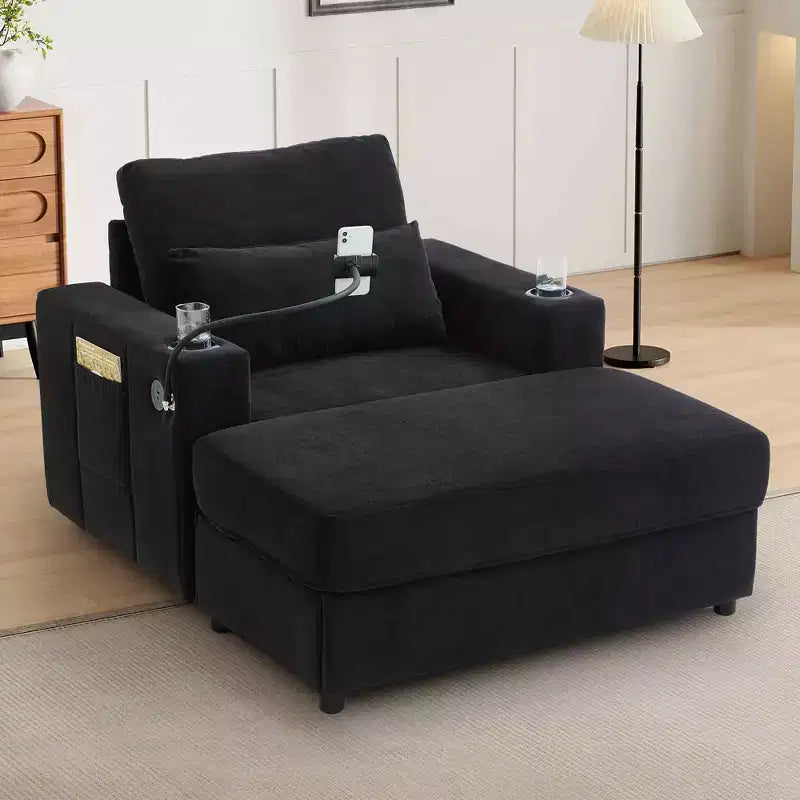 Canapé méridienne de style moderne 42,5" avec pouf de rangement mobile