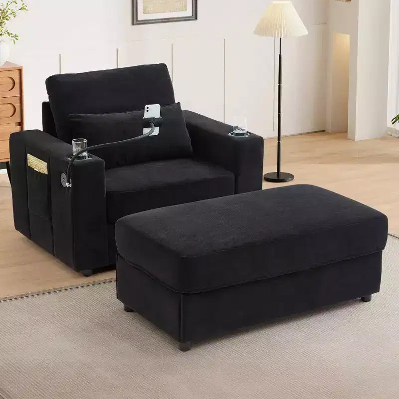 Canapé méridienne de style moderne 42,5" avec pouf de rangement mobile