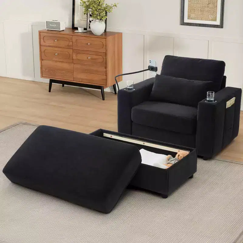 Canapé méridienne de style moderne 42,5" avec pouf de rangement mobile