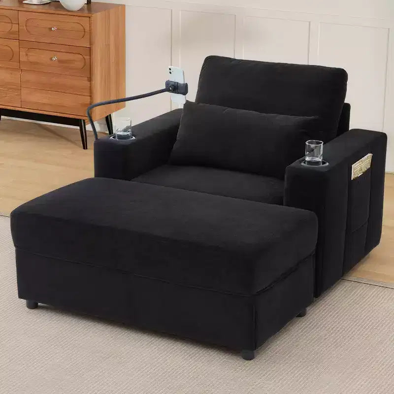 Canapé méridienne de style moderne 42,5" avec pouf de rangement mobile