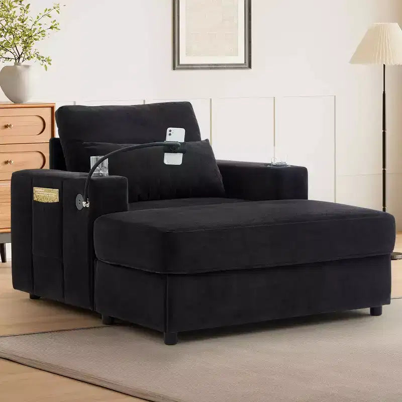 Canapé méridienne de style moderne 42,5" avec pouf de rangement mobile
