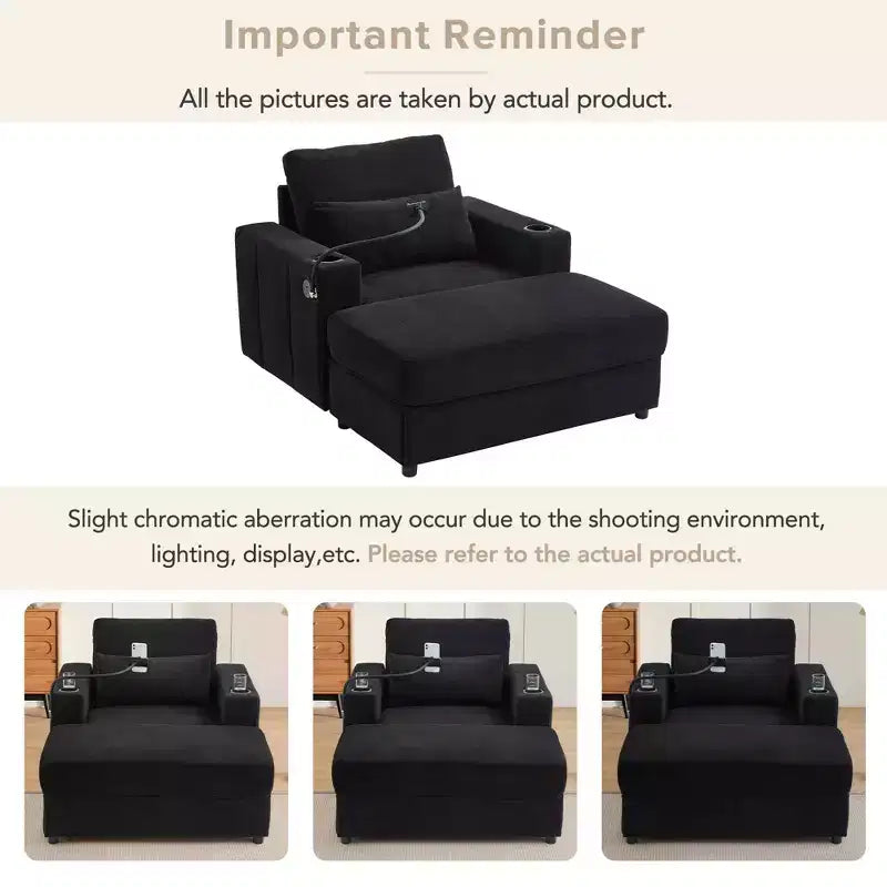 Canapé méridienne de style moderne 42,5" avec pouf de rangement mobile