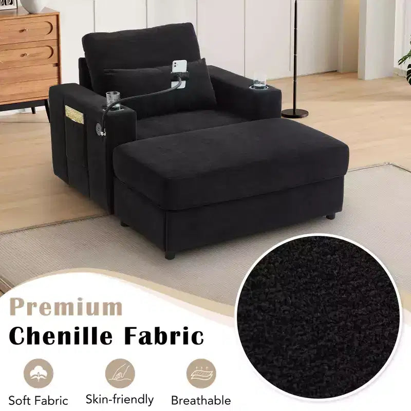 Canapé méridienne de style moderne 42,5" avec pouf de rangement mobile