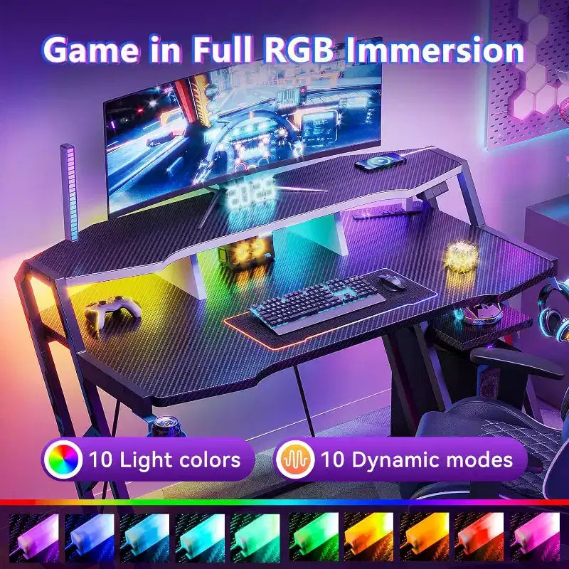 Bureau de jeu de 48 pouces avec prise de courant et lumières LED