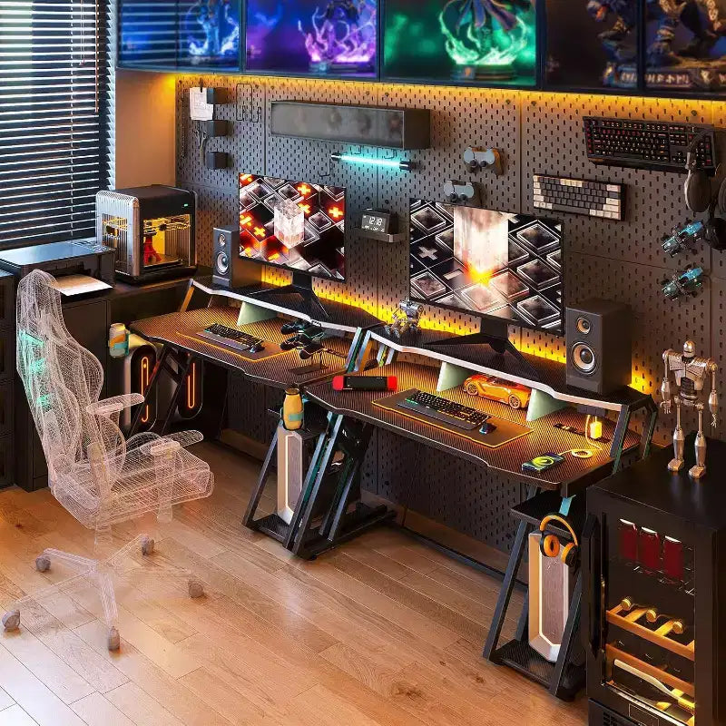 Bureau de jeu de 48 pouces avec prise de courant et lumières LED