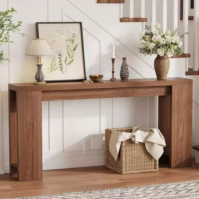 Table console rustique de ferme 70,9 po, table d'appoint en bois au fini chêne