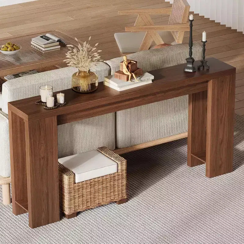 Table console rustique de ferme 70,9 po, table d'appoint en bois au fini chêne