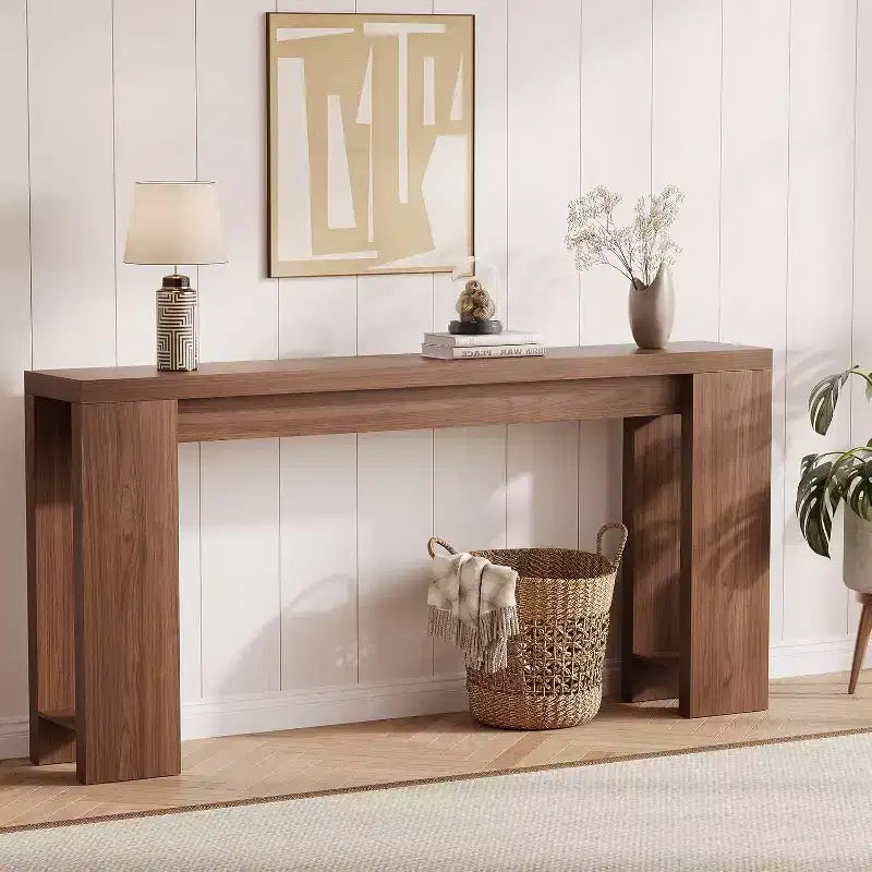 Table console rustique de ferme 70,9 po, table d'appoint en bois au fini chêne