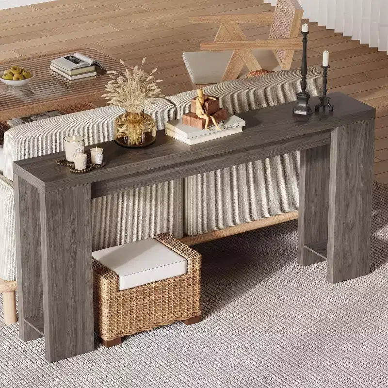 Table console rustique de ferme 70,9 po, table d'appoint en bois au fini chêne