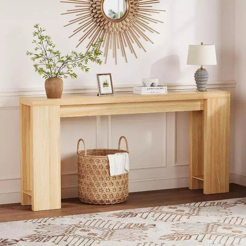 Table console rustique de ferme 70,9 po, table d'appoint en bois au fini chêne