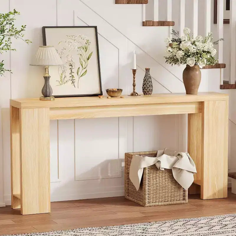 Table console rustique de ferme 70,9 po, table d'appoint en bois au fini chêne